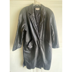 Split End Ltd Women’s Black Leather Vintage  Co 90s Coat Jacket Sz S‎